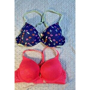 Xhilaration Plunge Convertible Push-Up And Hot Pink Coral Lace Padded 34 B